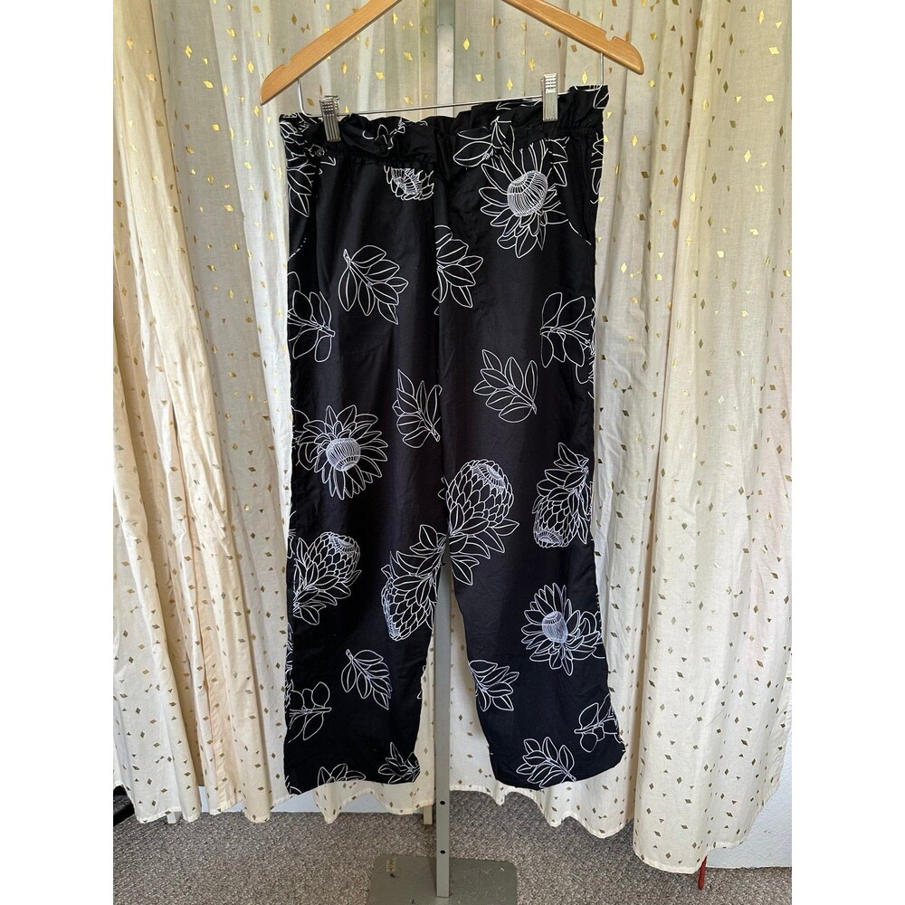 Handmade Hawaiian Inspired Protea Floral Elastic Waist Pockets Paper Bag Pants